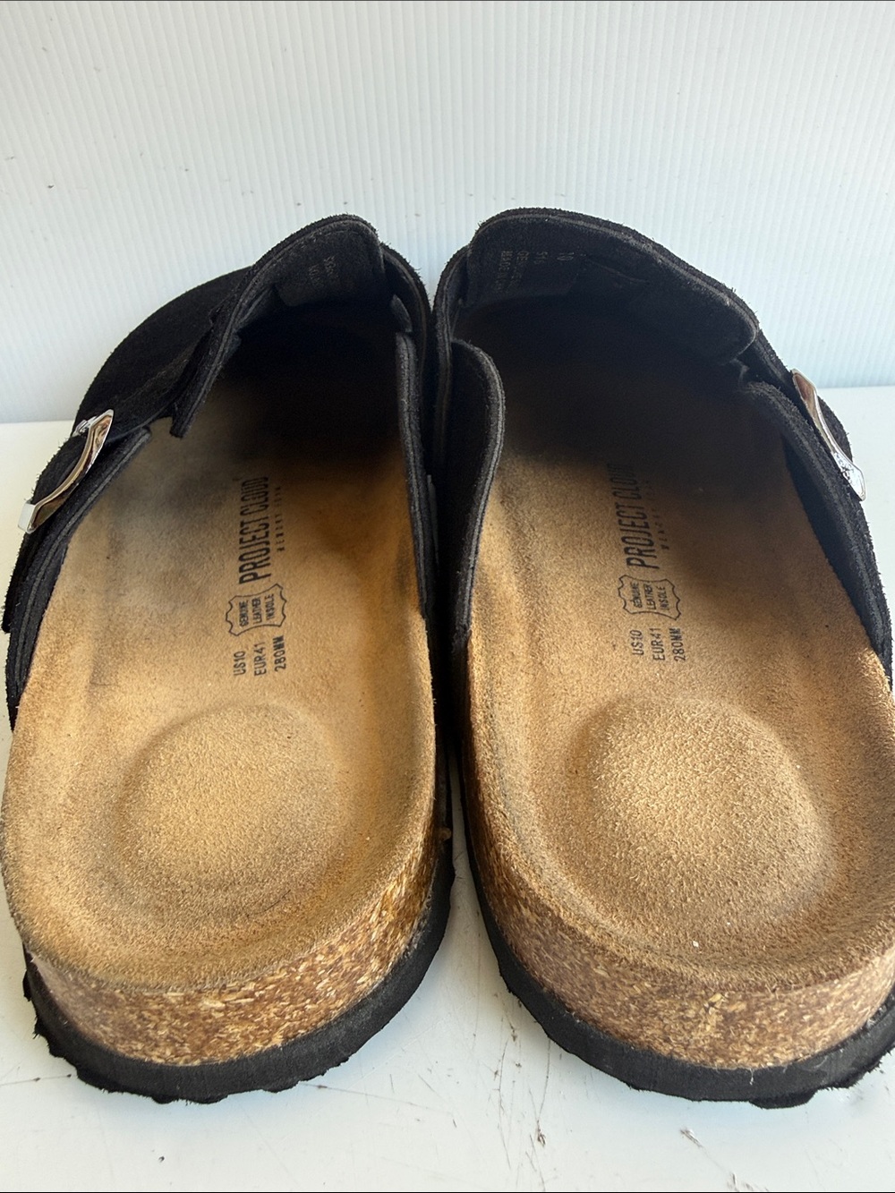 PROJECT CLOUD BENTON CLOG SANDAL SIZE 10 BLACK SUEDE CORK FOOTBED MEMORY FOAM - Picture 6 of 8